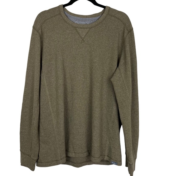 Eddie Bauer Mens L Waffle Green Thermal Knit Crewneck Pullover Shirt Long Sleeve